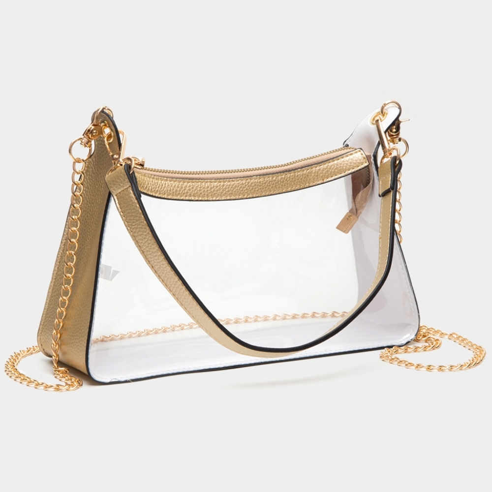 Gold Clear Transparent Baguette Bag Purse Crossbody Casual Womens Accessory